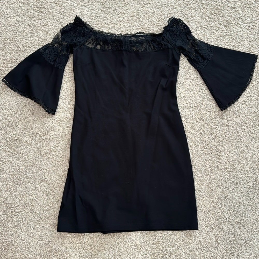 Worn once! Off the shoulder Black with lace dress